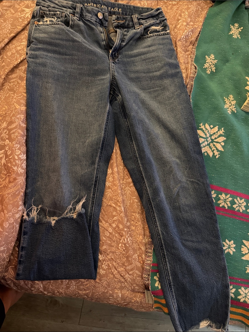 American Eagle Outfitters Dark Blue Straight Leg Distressed Jeans